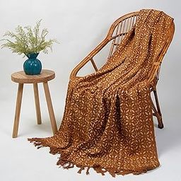 DMAASA Hand Block Cotton Throw, Pure Cotton Handmade Throw, Couch Coverlet, Summer Light Weight Throw, Wedding Gift 50X70 Inch Approx. (Brown_02)-image-32