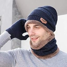 9552 Manufacturers Cross-Border Popular Knitted Wool Hats Scarf Gloves Three-Piece Winter Warm Suit Adult Navy-image-7