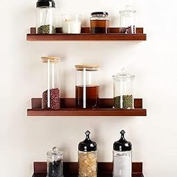 Insight Arts Wall-mounted floating shelves Trio-piece set of three long floating wood shelves with picture ledges for use in The office, kitchen, bathroom, and bedroom-Dark Walnut-picture-28
