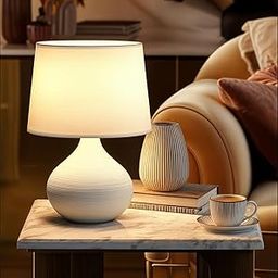 Decor & More - Bedside Lamp | Bed Lamps for Bedroom with On/Off Button | Table Lamps for Home Decoration | Side Table Lamp for Bedroom with Cotton Fabric Shade | E27-19