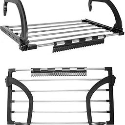 U-HOOME Balcony Rack Drying Rack,Retractable Stainless Steel Folding Laundry Towel Hanging for Balcony Window Laundry Clothes Drying Rack with Clips,27.5"Foldable Wall Mounted Clothes Drying Rack-image-13