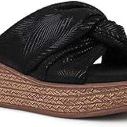 Womens Women Black Printed Round Toe Wedges Mules Wedge Sandal-image-14