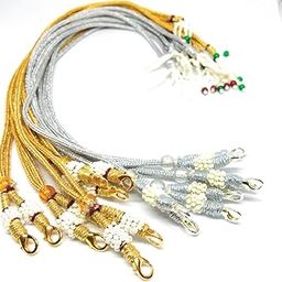 SHARALLE Adjustable Dori Necklace Back Rope with Hook and Tassel for Silk Thread Jewellery Gold and Silver Pearl Zari Silk Terracotta and Quilling Jewelry (15 Inch, 6 Pieces)-image-44