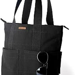 Women Black 100% Cotton Premium 5 Pocket Tote Bag With Zipper For College & Daily Use-27
