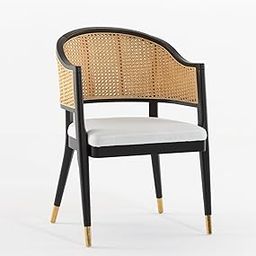 Rattan Cane Dining Chair with Cushioned Seat – Black Wooden Frame with Gold-Tipped Legs, Modern Design Accent Chair for Dining Room or Kitchen-image-99