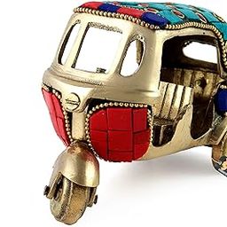 Two Moustaches Gemstone Work Vintage Style Brass Auto Rickshaw Miniature, Brass Decor Showpiece, 4.5 x 2.4 x 3 Inches, Multicolored, Standard, Pack of 1-image-33