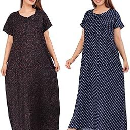 Women's Pure Cotton Nightwear Casual Nighty (PINKI Blue Blue BUTTA-101 XXL)-30