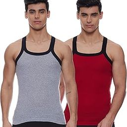 Originals Men’s Cut & Sew Color Block Printed On Side Durable & Comfortable 100% Combed Cotton Muscle Fit Gym Vest Innerwear - Bold Gym B111 (Pack of 2)-18