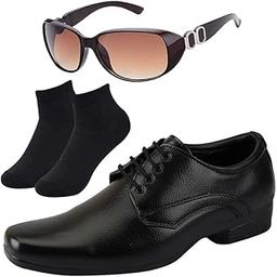 Men Black Lace Formal Shoes with Black Socks & Women Gaga Brown-image-8