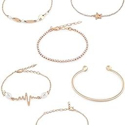 Set of 6 Gold Tone Contemporay Stack Bracelets For Women-ZPFK15097-image-63
