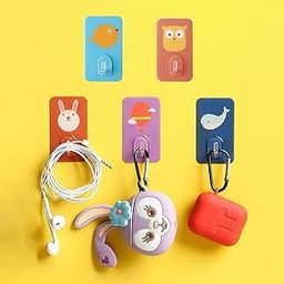 wolpin Self Adhesive Wall Hooks Waterproof Adhesive Sticky Cartoon Hooks | Hanging Capacity 2 KG Max | Multipurpose Home Storage (Colorful Hook, Pack of 5 Pcs), Metal;Polyvinyl Chloride-8