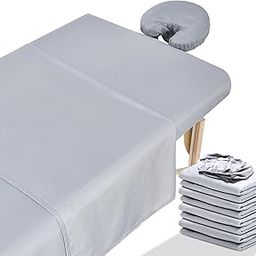 12 Pcs 4 Sets Premium Microfiber Massage Table Sheet Set, Include Massage Table Cover, Massage Fitted Sheet, Massage Face Rest Cover for Beauty Salon Spa Hair Salon (Light Grey)-image-70
