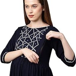 Women's Rayon Relaxed Fit A Line Knee Length Maternity Kurti/Feeding Kurti/Pregnancy Kurta/A-Line Ethnic Kurti with Zippers for Nursing Pre and Post Pregnancy - Embroidered Print-image-30