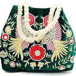 Peacock Pearl Handwork Vintage Potli Bag Purse with Pearl Handle-image-70