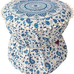 Pakshala Love Seat Indian Tradition Footstool Bamboo Cover Mudda Ottoman Pouffe Cover Multi Colour Size 17x18 Inches (Blue)-image-17