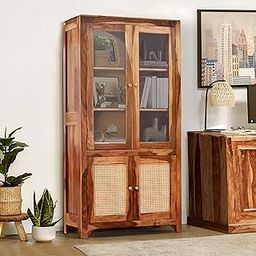RAJWADA FURNISH Wooden Bookshelf with Glass Door | Wooden Bookshelf for Home Library | Solid Wood 4 Shelves Door Book Case with Shelf Storage for Home (Honey Finish)-30