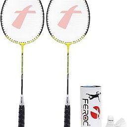 Feroc Beginner Badminton Racquet Aluminum Set of 2 with 3 Pieces Feather shuttles, Yellow-picture-13