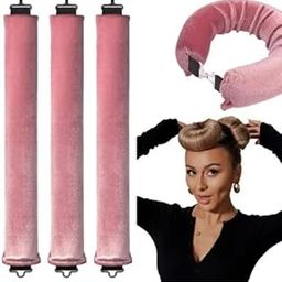 HAIR WALA™ Heatless Velvet Hair Roller Rod, Pink, Foam Styling Tool for Retro Hairstyles, Set of 3 (Pink, Large)-image-10