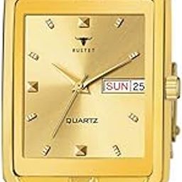 Analogue Waterproof Men's Day and Date Watch (Gold Square Dial Gold Strap,IGP)-35