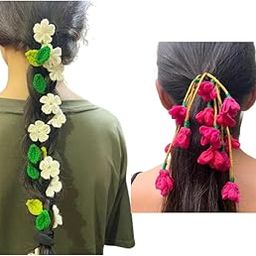 Radhvini Collections Floral Combo Pack Hair Gajra for Women And Long Ribbon & Hair Parandi For Women hair Accessories (Hair Parandi) (Pink)-34