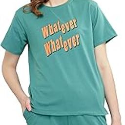 Women's Cotton Typography Printed Night Suit Set of Top & Shorts Pajama Set-picture-52