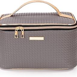 FADAK Grey Vanity Pouch, PU Leather Travel Organiser with Handle, Waterproof Cosmetic Storage Bag, 20 x 8 x 13 cm-image-97