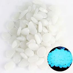 Amangoes Glow in The Dark Stone Outdoor Decorations for Garden (100pcs) Garden Decor Stone Indoor Aquarium, Yards Lawns Walkways Garden Driveway Plants Decorations (100, White)-image-3