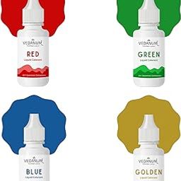 VEDANUM DIY Premium Liquid Colors for Soap Making, Bath Bombs, Bath Salts, Cosmetics, Skin Friendly Pigments, Pack of 4 (15 ml Each) Red, Green, Blue, Golden-image-2