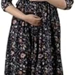 Women's Printed Maternity Feeding Gown Dress with Zipper-image-94