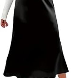 Elegant Satin Midi Skirt, A-Line, High Waist-image-62