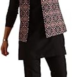 Men's Cotton Blend Printed Kurta Jacket Trouser Set | Nehru Jacket Waistcoat Kurta Set with Trousers | Ethnic Collections-KA-0863-5389-T303-image-1