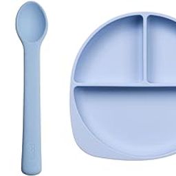 tudd Durable Dip and Scoop Set for Safe Self-Feeding | Blue with Baby Smiley Suction Plate | Silicone Toddler Plate with 3 Suction Cups & Dividers | Blue-image-37