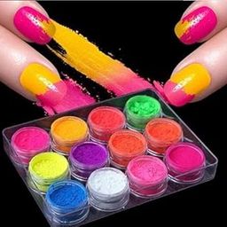 +++++++++++++++++++++++++++++++++++++++++++++++++++++++++12PCS Colorful Fluorescent Pigment Powder Neon Powder Luminous Nail Art Dust-29