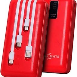 Callmate 20000mAh Power Bank, 15W Fast Charging| Buit-in Cables | 4 Output Ports and 3 Input | for iPhone, Smartphones & Other Devices (15 W, Fast Charging) (Red, Lithium Polymer)-21