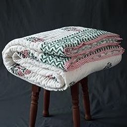 THE JAIPUR WALA Premium Hand Block Mulmul Cotton Quilt, Hand-Block Printed, 100% Surgical Cotton Filling, (GULMARG) (Double)-0
