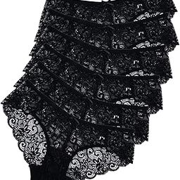 6 Pack Womens Underwear Invisible Seamless Bikini Lace Underwear Half Back Coverage Panties (Black, Medium)-image-89