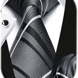 Mens Ties Set Stripe Plaid Ties for Men and Pocket Square Cufflinks Formal Silk Necktie Wedding Business-picture-46