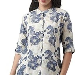 Cream Floral Printed Rayon A-line Shirt Style Top(DBK1280-P)-image-1