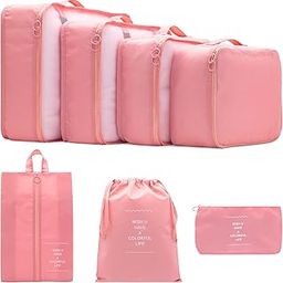 7 Set Packing Cubes Clothes Storage Bag Luggage Packing Organizers for Travel Accessories PAZIMIIK Pink-picture-32