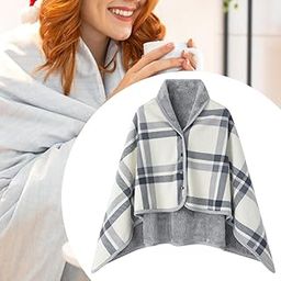 Poncho Blanket Cozy for Women Wearable Blanket for Home Bed Gift for Grandma Gray 100x140cm-image-5