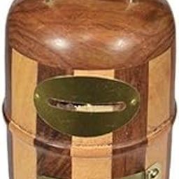 Wooden Cylinder Money Bank | Double Shade Coin Box | Traditional Wooden Money Box for Kids and Adults | Light Brown Striped Design – 9 x 9 x 19 cm-image-70