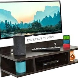 MDF Wooden Wall Mounted Matte TV Entertainment Unit/Wall Set Top Box, Wi-Fi Holder/Shelf,TV Stand Wall Shelves for Living Room (Brown)-7