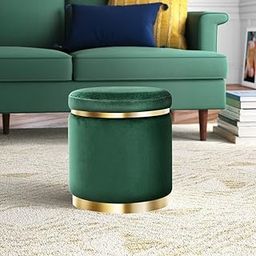K.K Handicraft Modern & Stylish Velvet Upholstered Ottoman Round Stool for Bed Room/Office & Living Room (Green)-image-81