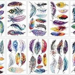 S.A.V.I 10 Sheets Colourful Feather Temporary Tattoos for Kids & Adults | Waterproof, Safe & Non-Toxic Body Stickers | 12x6.8cm | Easy to Apply & Remove | Party, Gift & Return Favours-image-98