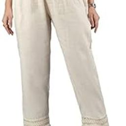 Women's Lucknowi Chikankari Ankle Length Rayon Pant/Palazzo/Trouser in Cream Color Pack of 1-image-80