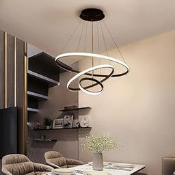 Cruv Modern LED Chandelier, Creative 3 Ring Pendant Lamp with Height-Adjustable Pendant Light, Living Room Chandelier (Black)-image-64