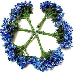 Vrindavanstore.in Artificial Royal Blue Pollen Flowers for Crafts – 4 Bunches (48 Pieces) | Decorative Floral Embellishments for Hair Accessories, Tiara, Jewelry, Wedding & Home Decor-image-56