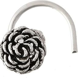 s925 sterling Silver Floral Rose Trendy Antique oxidised nose pin for womens-image-83