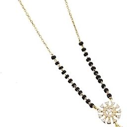 Black Beaded American Diamond Short Mangalsutra | 18 Inch Chain | Party, Wedding & All Occasion Jewelry-image-78