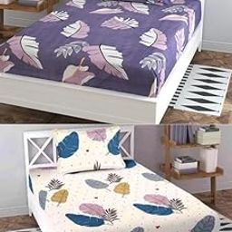 PRtrend Cotton 210 TC Flat Bedsheet with 2 Pillow Covers and 2 Single Size Bedsheet Soft Fabric for Bed Room, Hotel, Home and Living Room (60x90 inches) (Lavender & White)-22